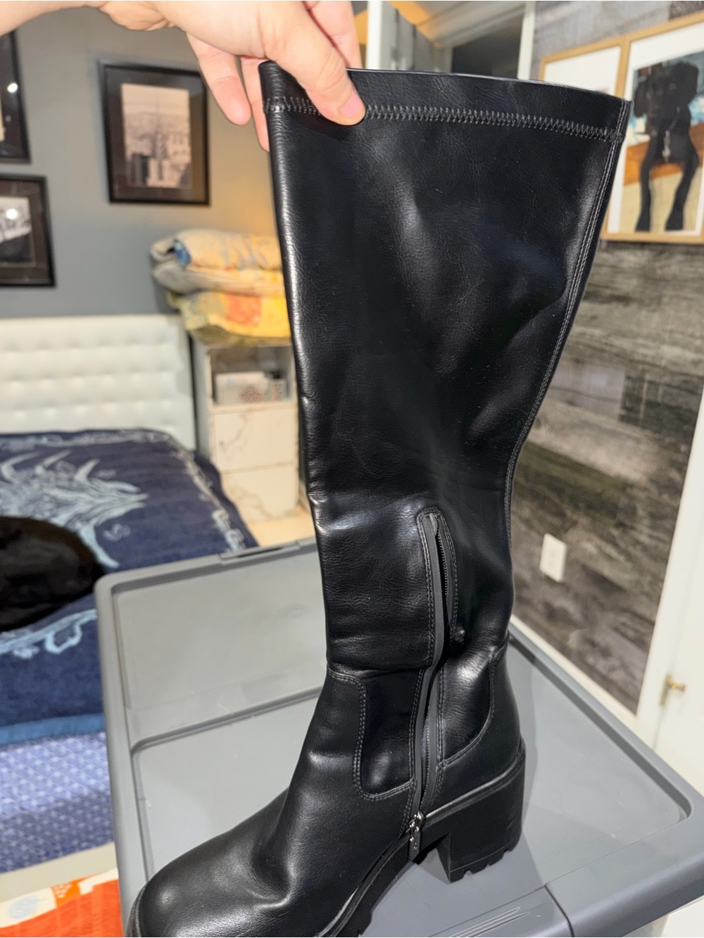 Aqua College Never Worn Black Knee-High Chunky Heel Boots - wide calf friendly! - Picture 4 of 8